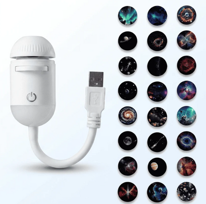 Close-up of the Velique Orbit galaxy projector and a galaxy disc