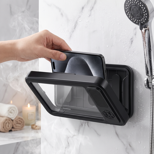 Velique HydroSync phone holder mounted showing 360-degree adjustable viewing angle